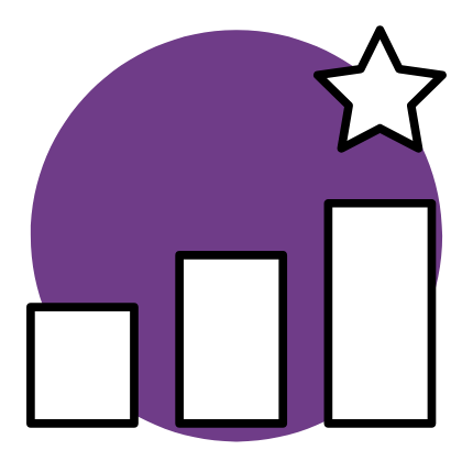 Graphic of a purple circle with a bar chart and a star above the highest bar